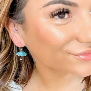 Stainless Steel Gold Tone Earrings - Blue Umbrella